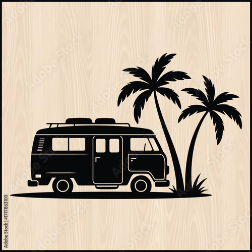 a vintage camper van silhouette