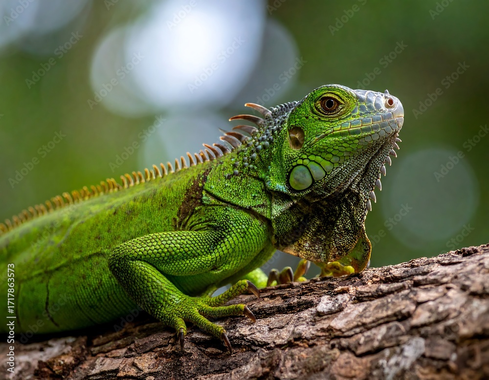 Obraz premium Close-up of a vibrant green iguana