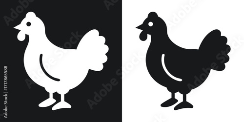 Silhouetted hen symbol in both black and white representing farm animals and agriculture