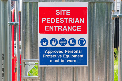 Construction site health and safety sign at entrance