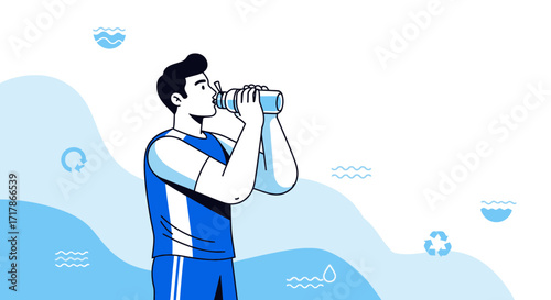 Hydration Concept Shows Athlete Drinking Water Depicting Freshness and Rejuvenation