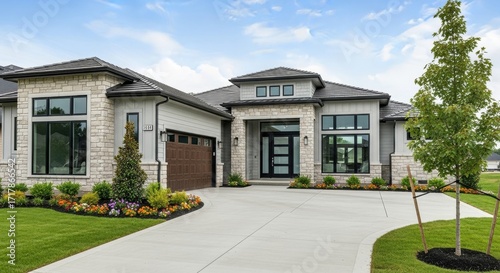 Modern Luxury Home Exterior: Contemporary Design, Landscaping, and Curb Appeal.