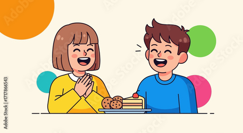 Joyful Celebration: Animated Illustration Of Two Friends Enjoying A Delicious Treat