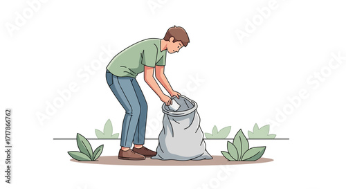 Illustration Depicting A Person Volunteering And Cleaning Up The Community Area