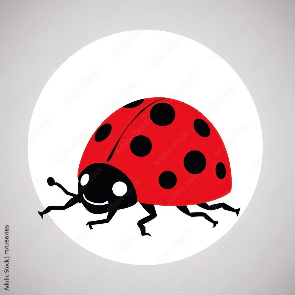 Fototapeta premium Cheerful Ladybug on Light: A charming ladybug with its distinctive spotted shell rests gently on a circular backdrop, radiating simple joy and whimsy in a minimalist setting.