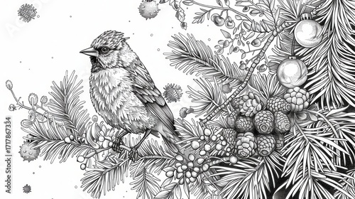 hand drawn sketch of a bird, coloring page