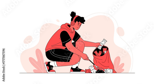 Illustrative Depiction Of Litter Cleanup Activities And Environmental Responsibility