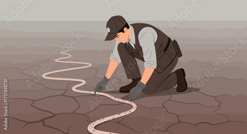 Investigator Studying A Terrain, Examining A Route, or Tracking An Element Meticulously