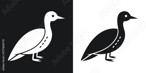 Simple black and white illustration of a standing duck or goose isolated design