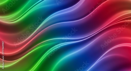 Abstract flowing waves of vibrant rainbow colors creating a smooth, luminous pattern