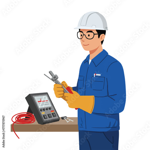 Electrician with tools and meter