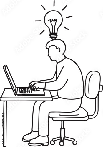 Person Working on Laptop with an Idea Lightbulb