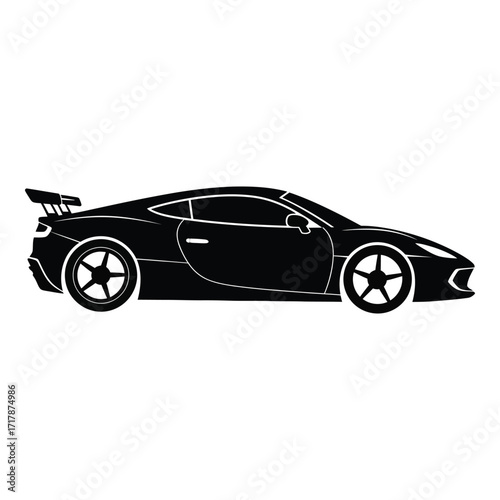 Sleek black sports car silhouette with spoiler aerodynamic design silhouette