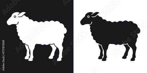 Simple black and white illustration of a sheep silhouette in contrasting color schemes