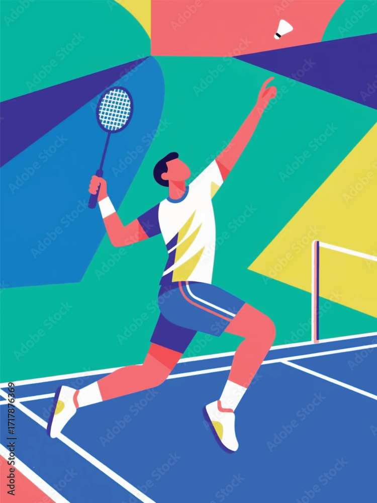 Fototapeta premium Player Sport Badminton Illustrator Artwork Design Template Poster