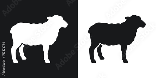 Black and white silhouette illustration of a sheep depicting farm animal design concept