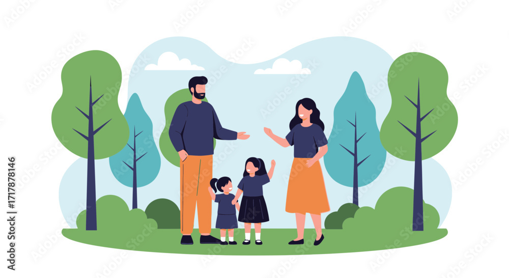 Fototapeta premium Joyful Family Exploring Nature Together: A Day Out in the Park with Children