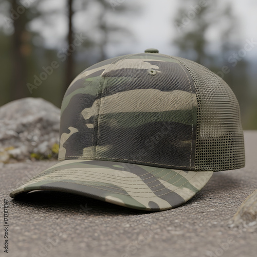 Camouflage Trucker Hat Mockup