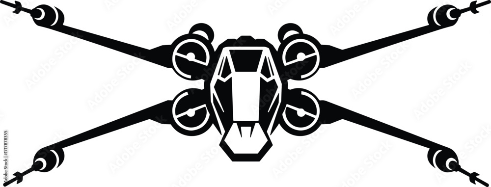 Obraz na plátně Futuristic starfighter spacecraft silhouette illustration, sci-fi spaceship fron