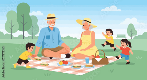 Joyful Family Picnic Amidst Nature's Embrace On A Sunny Day Together