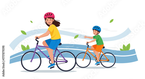 Joyful Cycling Adventure: Mother And Child Enjoying Outdoor Activity Together