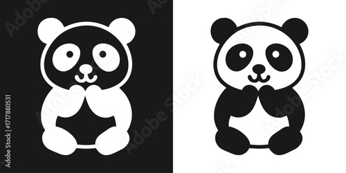 Adorable cartoon panda illustration with a playful and cute appearance in black and white