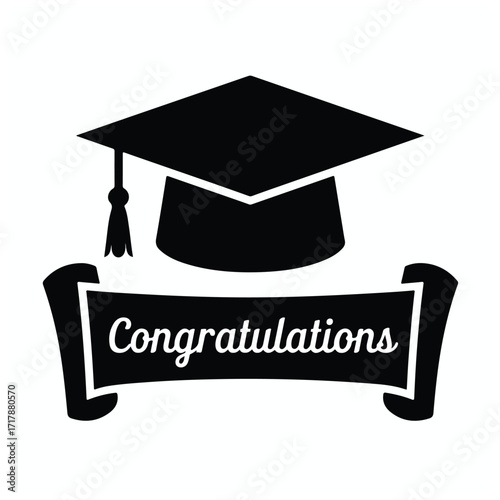 Minimalist graduation hat and diploma silhouette vector for SVG files