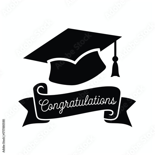 Minimalist graduation hat and diploma silhouette vector for SVG files