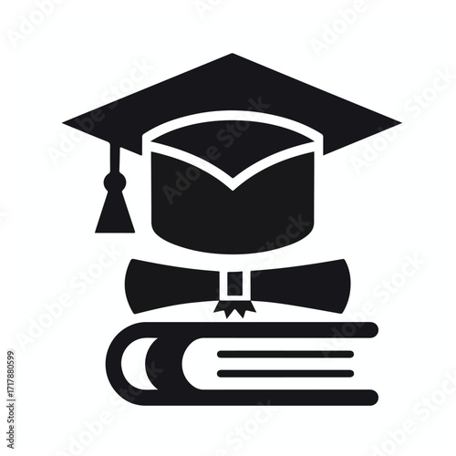 Minimalist graduation hat and diploma silhouette vector for SVG files