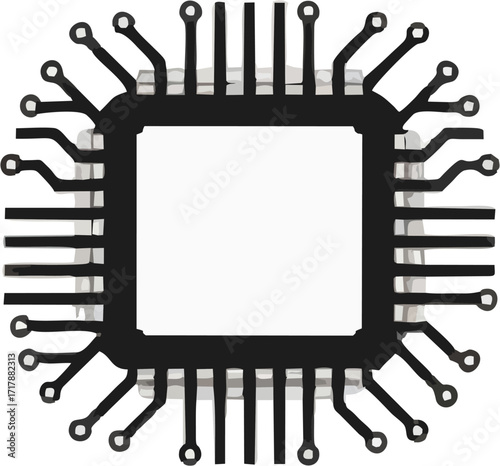 Abstract illustration of a microchip, showcasing its intricate circuitry and central processing unit.