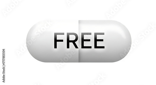 A single white pill with the word free printed in black text on a black background representing a free offer or giveaway