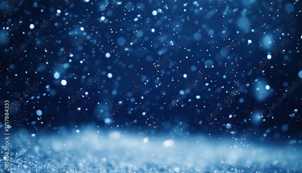 Obraz premium Stunning Navy Blue Night With Snowfall: Winter Christmas Holiday Scene With Copy Space For Greeting Cards And Promotional Flyers For Christmas And New Year.