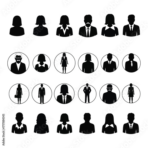 Diverse professional silhouettes collection business people icons set user profile icons silhouette