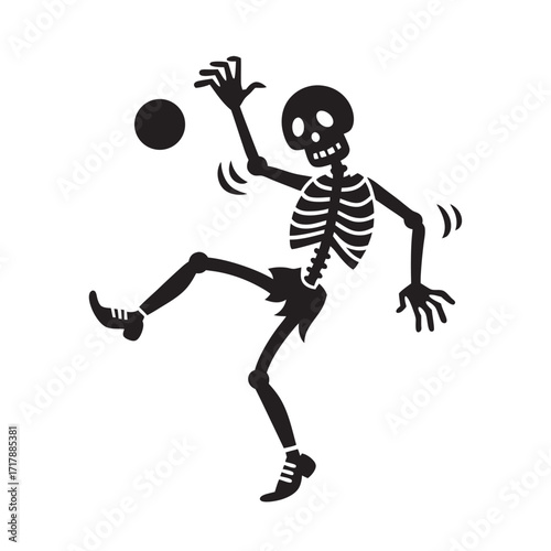 Skeleton Playing Soccer Silhouette Funny Halloween Sports Vector
