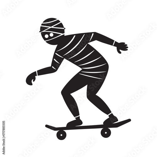 Mummy Riding Skateboard Silhouette Funny Halloween Vector