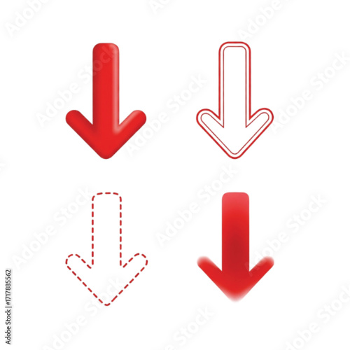 Four variations of a red downward arrow graphic, including solid, outlined, and dashed versions, with different shading effects.