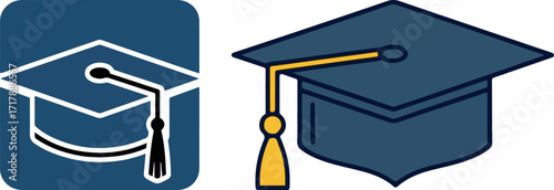 Academic Graduation Cap Icon and Illustration Set