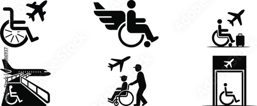 Airport Accessibility Icons for Wheelchair Users and Air Travel airplane