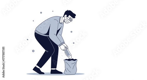 Man Discards Mask Signaling Recovery and Ending of Pandemic with A Minimalist Digital Illustration