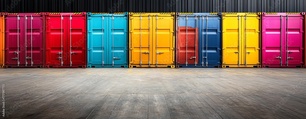 Fototapeta premium Brightly colored shipping containers in a row