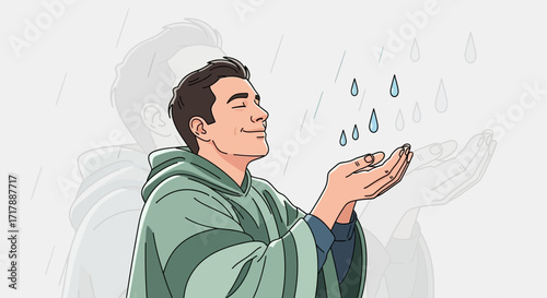Man Enjoying Rainfall, A Symbol of Serenity and Appreciation For Nature's Beauty