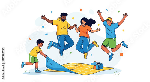 Joyful People Celebrate Together during a Picnic on a Sunny Day of Recreation