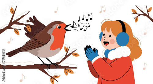 Joyful Songbird Serenade: A Winter Scene of Music and Delightful Harmony Illustrated