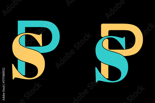 two variations of a stylized logo PS