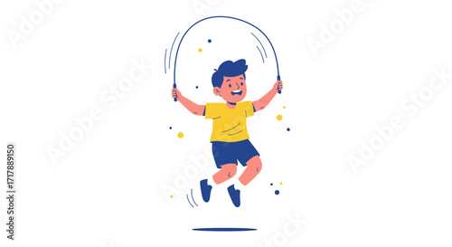 Joyful Youngster Bouncing Rope Depicting Playful Activity and Physical Endeavor Illustration