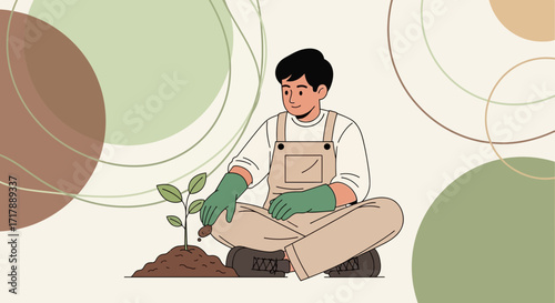 Man Planting a Young Plant in the Garden, a Symbol Of Growth and New Beginnings