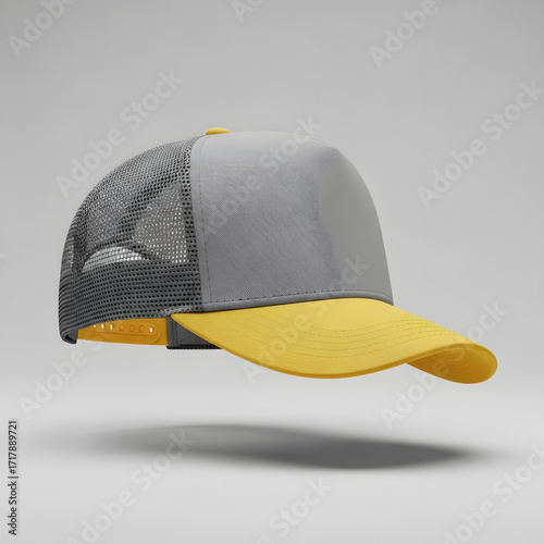 Grey and Yellow Two-Tone Trucker Hat Mockup