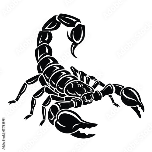 Powerful black scorpion silhouette with detailed anatomy for design projects silhouette