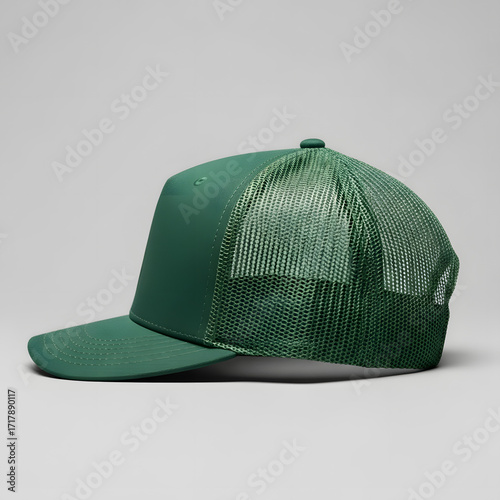 Green Trucker Hat Side View Mockup