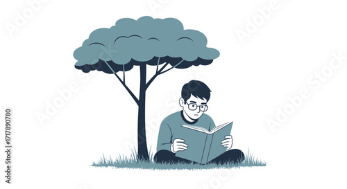 Literary Pursuit: A Student Absorbed in Under-Tree Reading in a Peaceful Setting